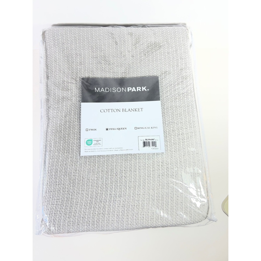 Madison Park Full/Queen Cotton Woven Blanket Gray Fresh Spun NIP